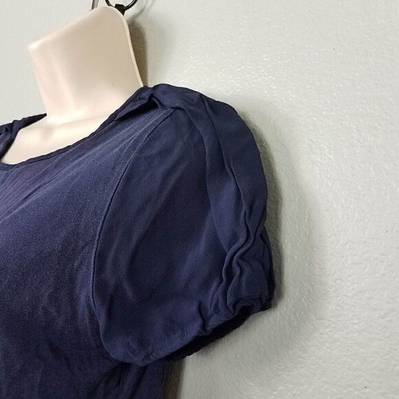Massimo Dutti S Short Sleeve Navy Blouse Scoop Neck Casual Career Stretch Small - Picture 3 of 14